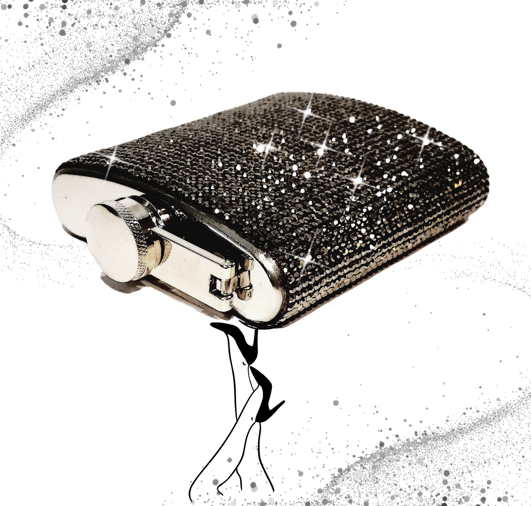 Black Crystal Rhinestone Flask- 6oz