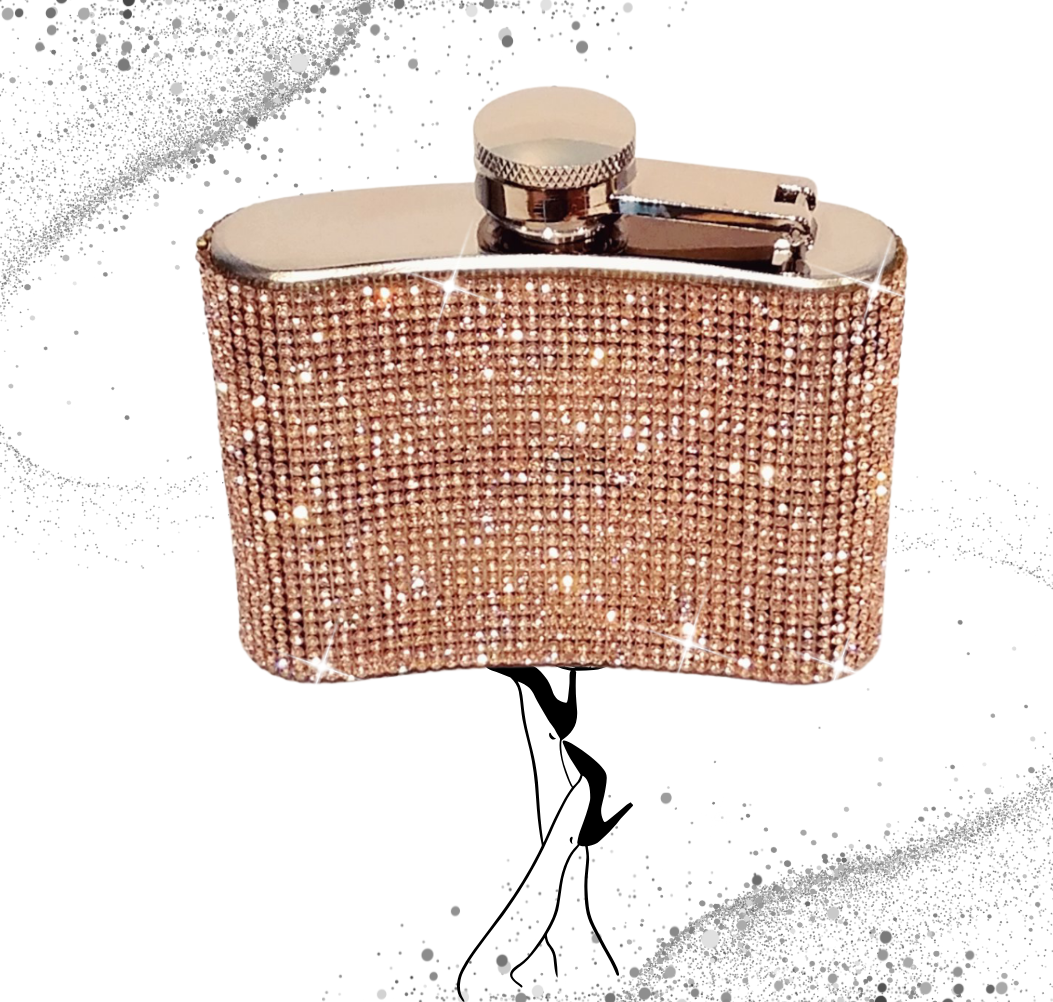 Rose Gold Crystal Rhinestone Flask- 6oz