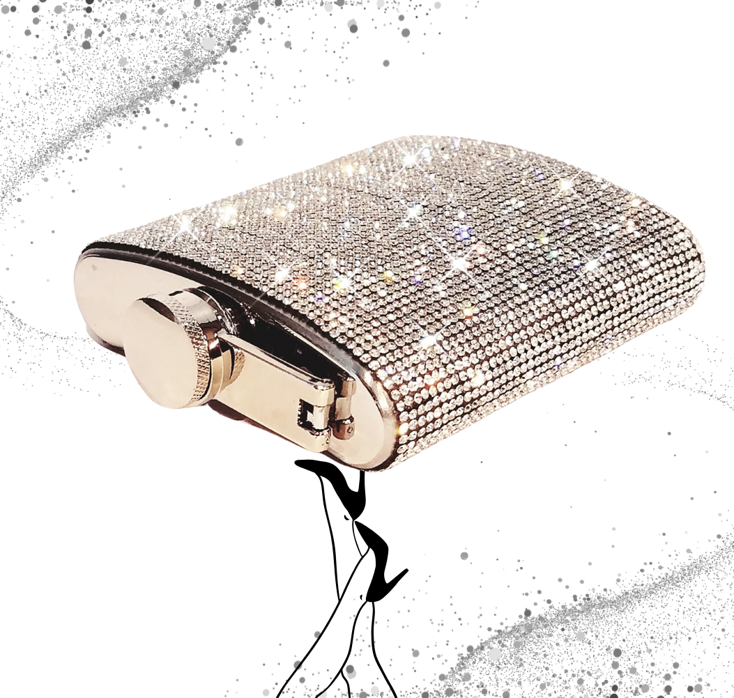 Clear Crystal Rhinestone Flask- 6oz
