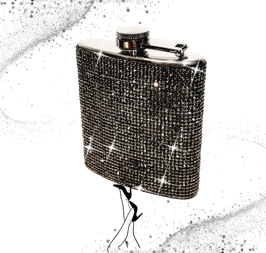 Black Crystal Rhinestone Flask- 6oz