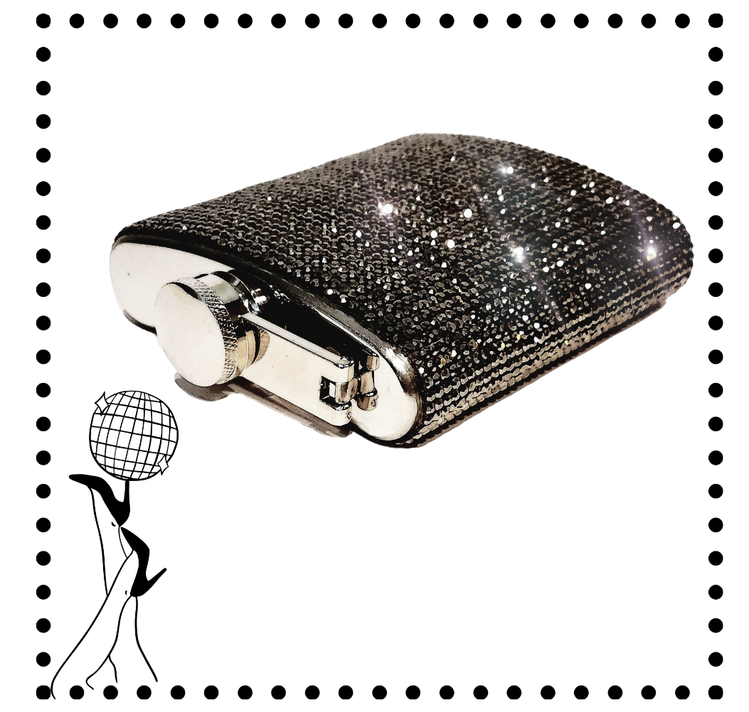 Black Crystal Rhinestone Flask- 6oz